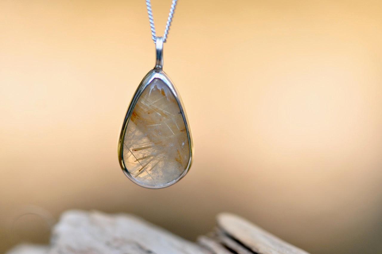 Rutilated Quartz Silver Pendant on Silver Chain