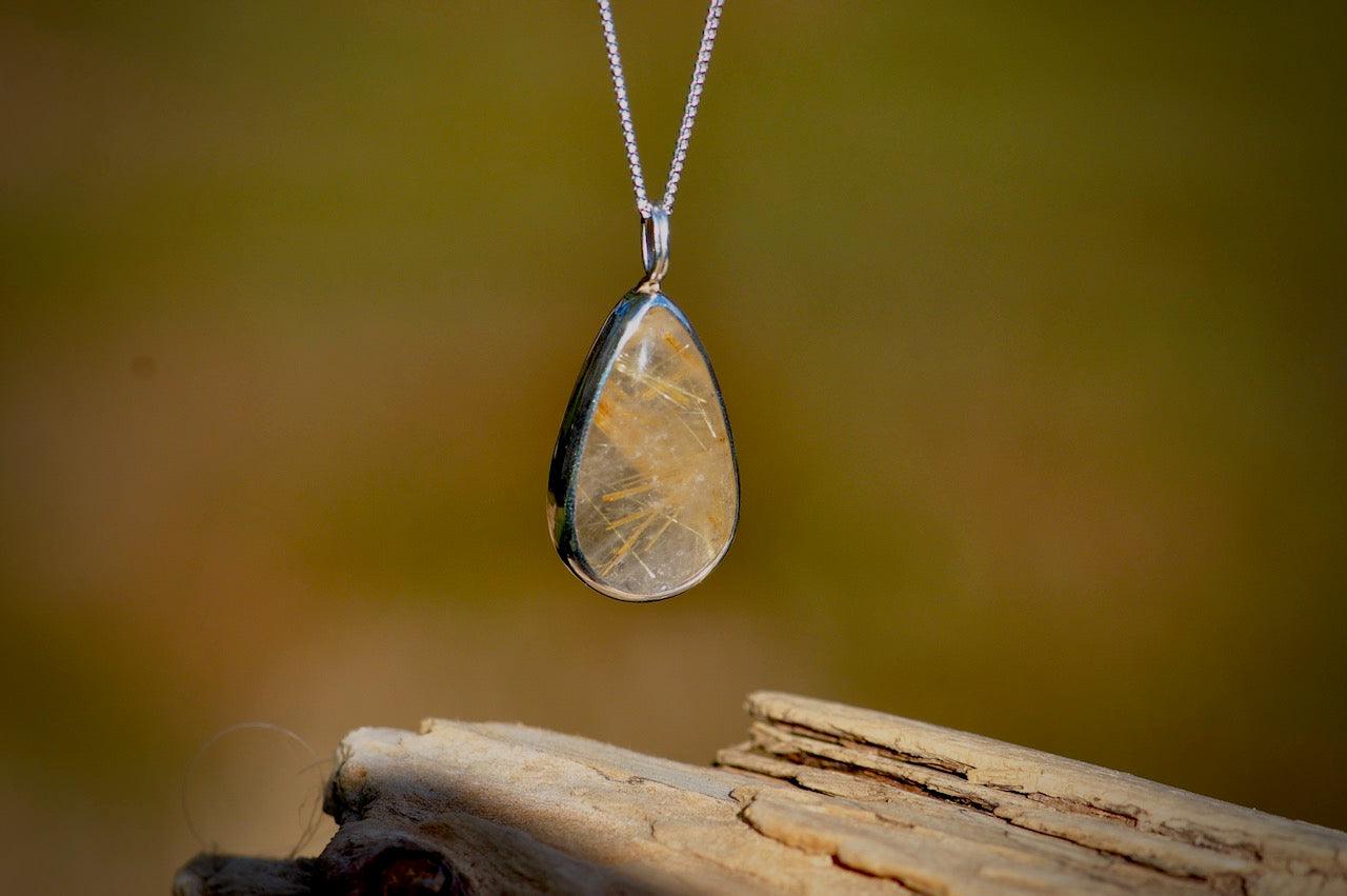 Rutilated Quartz Silver Pendant on Silver Chain
