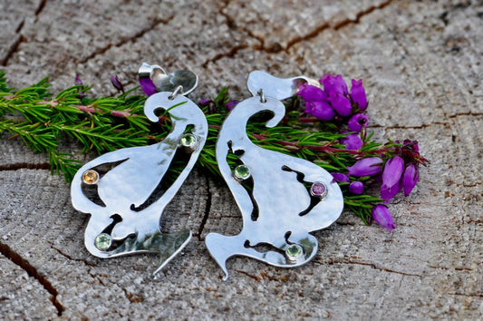 Pink Sapphire, Citrine and Peridot Silver Earrings