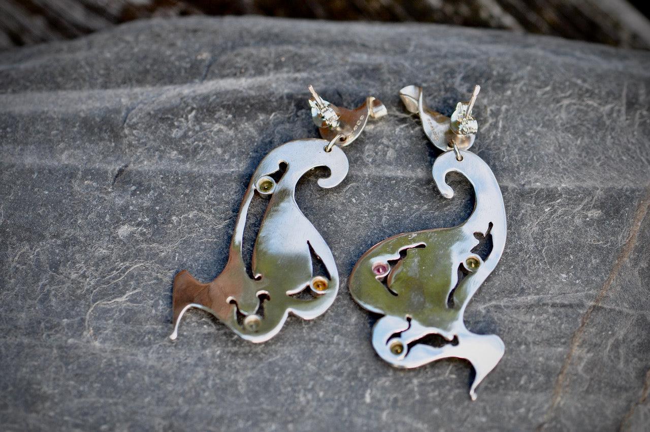 Pink Sapphire, Citrine and Peridot Silver Earrings