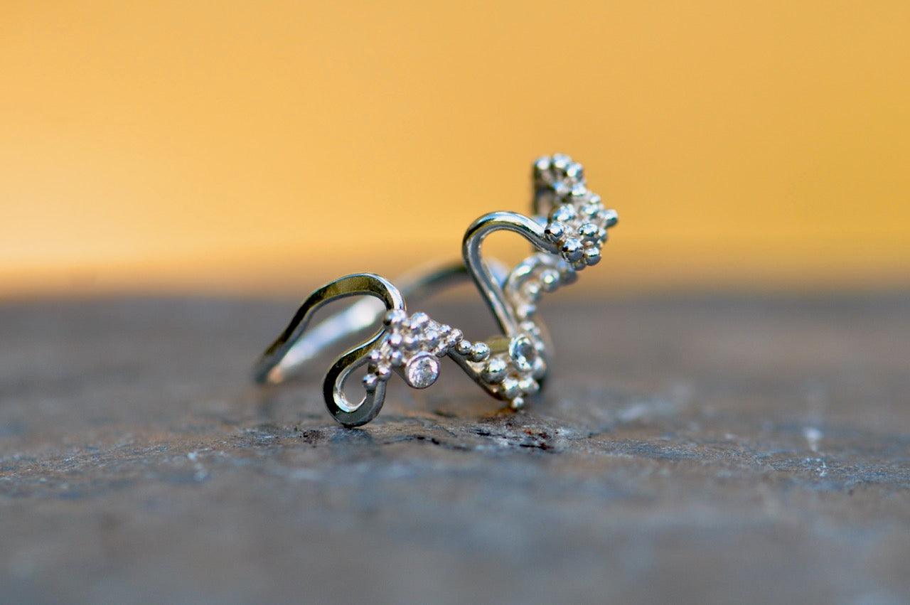 Cubic Zirconia and Granulation Silver Ring