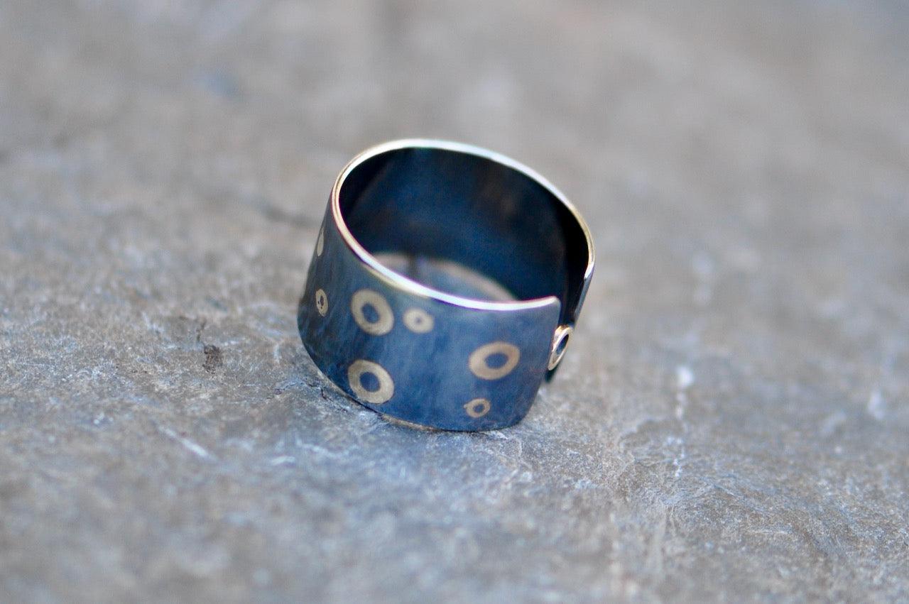 18ct Gold Inlay Silver Ring, Patinated