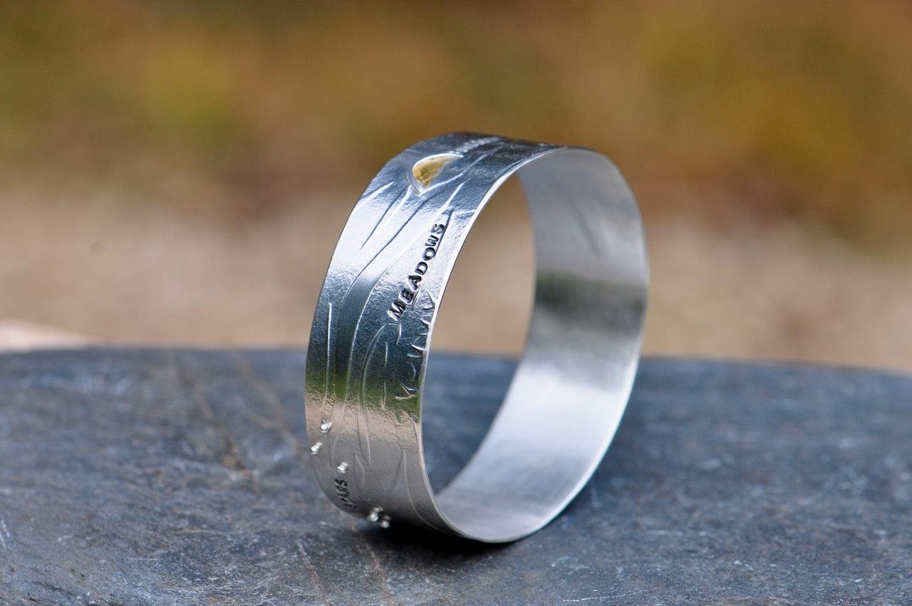 Wide Nature Silver Bangle with Keum Boo