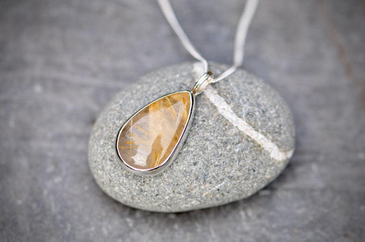 Rutilated Quartz Silver Pendant on Silver Chain