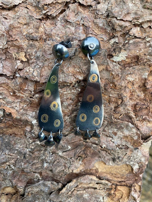 Patinated Silver Earrings with 18ct Gold Inlay