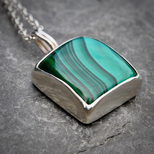 Malachite 'Hope' Silver Pendant on Silver Chain